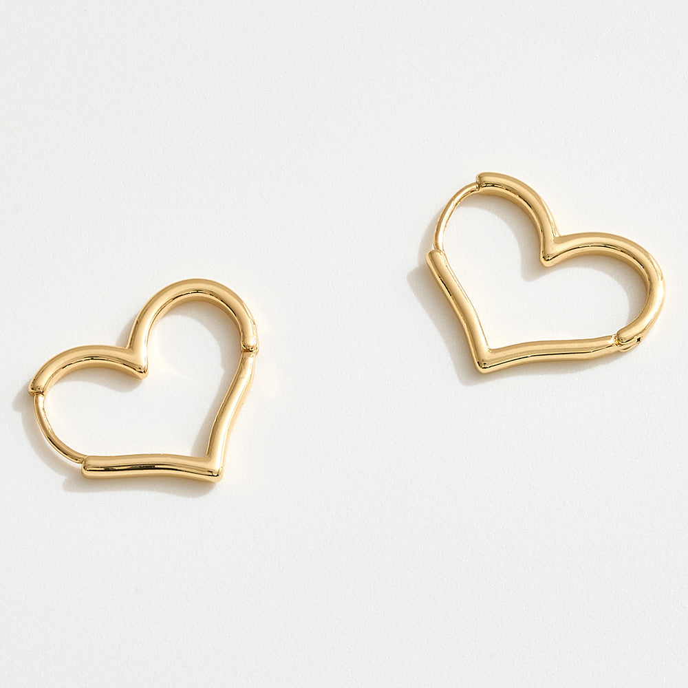 14K Gold Dipped Open Heart Huggie Hoop Earrings