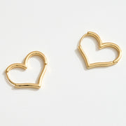 14K Gold Dipped Open Heart Huggie Hoop Earrings