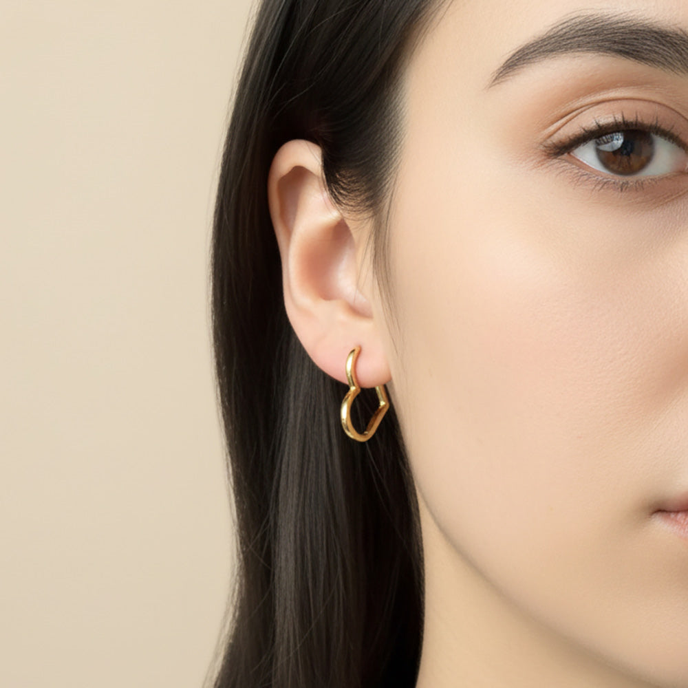 14K Gold Dipped Open Heart Huggie Hoop Earrings