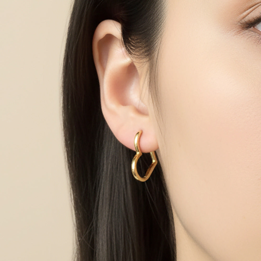 14K Gold Dipped Open Heart Huggie Hoop Earrings