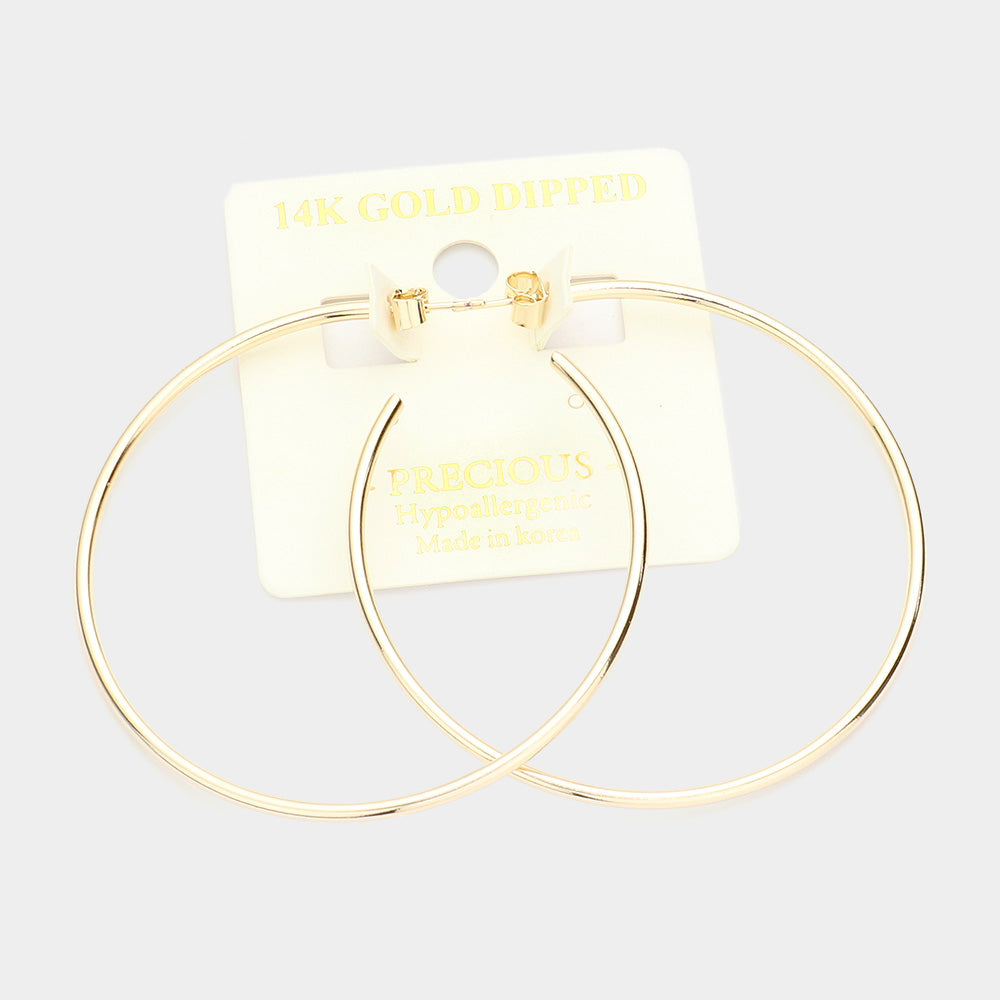 14K Gold Dipped 2.25 Inch Metal Half Hoop Earrings