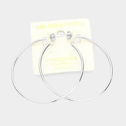 14K White Gold Dipped 2.25 Inch Metal Hypoallergenic Half Hoop Earrings