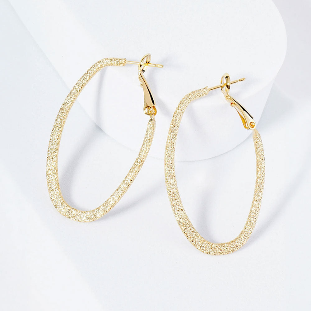 Gold Plated Hypoallergenic Textured Oval Hoop Earrings