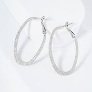 Rhodium Plated Hypoallergenic Textured Oval Hoop Earrings