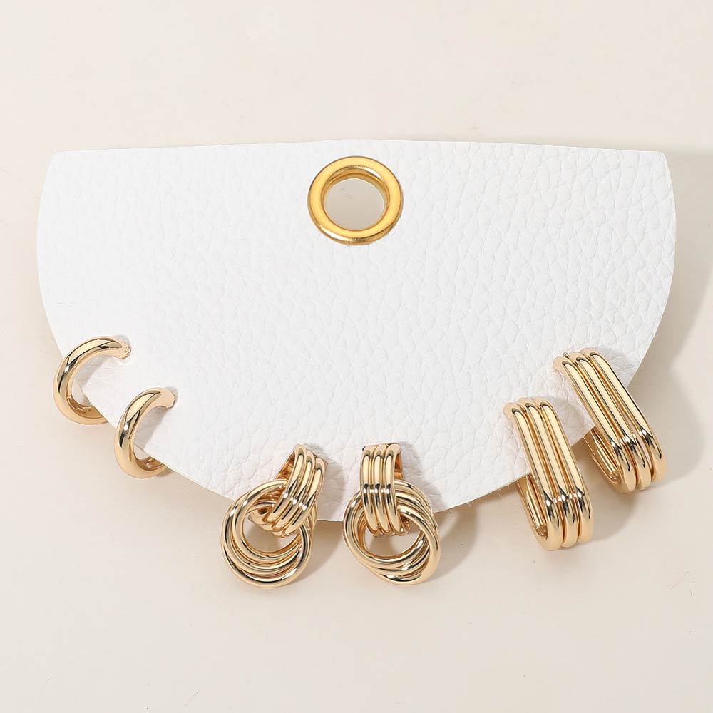 3Pairs - Textured Metal Mini Hoop Earrings