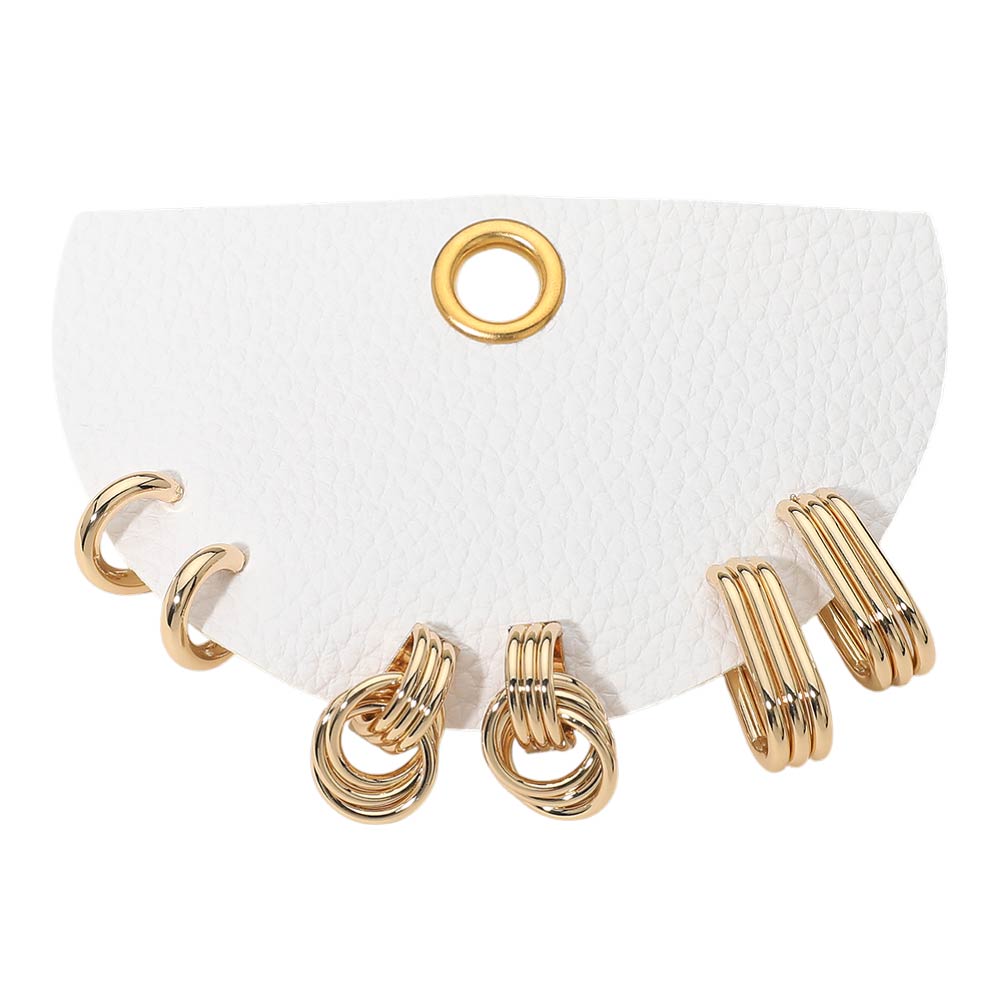 3Pairs - Textured Metal Mini Hoop Earrings