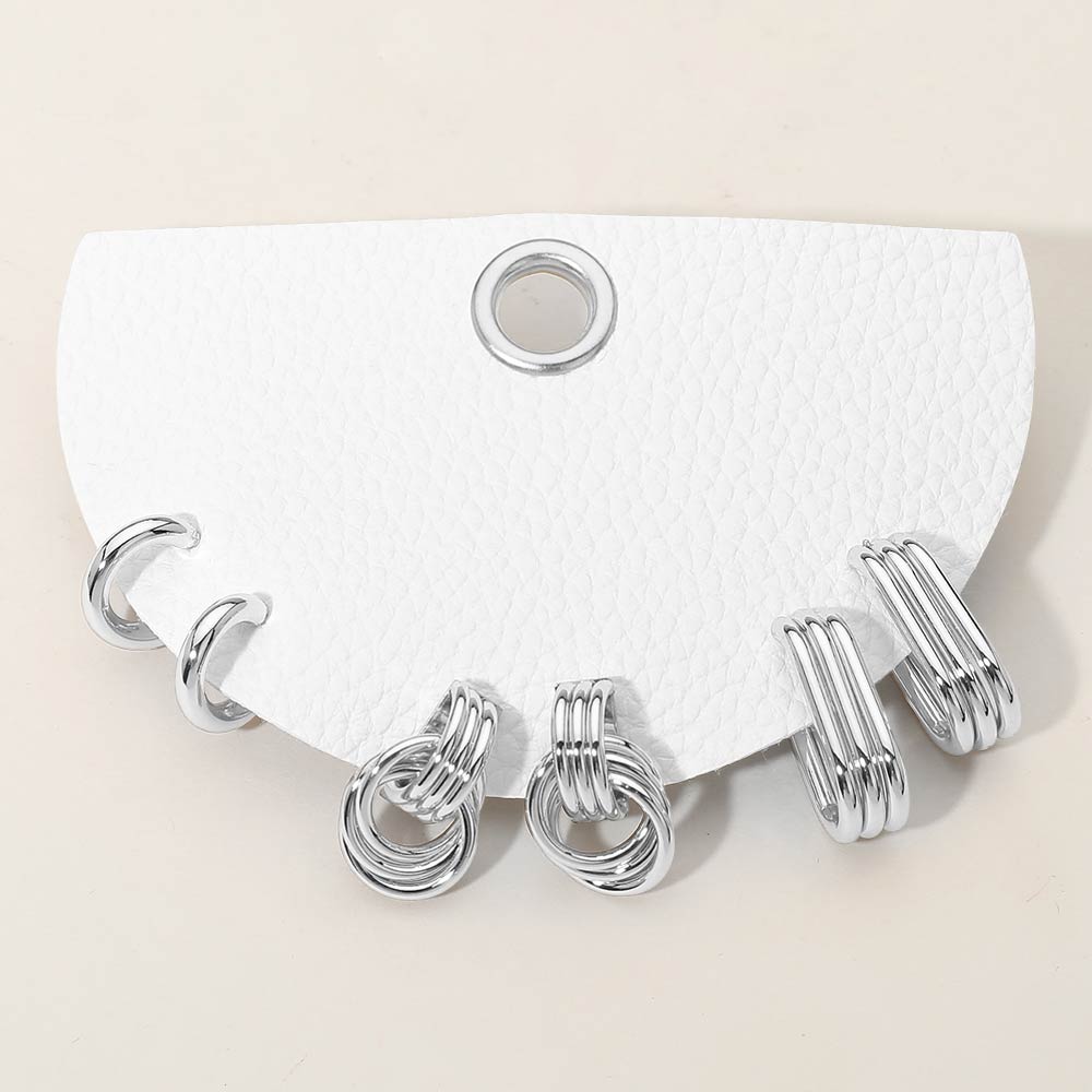 3Pairs - Textured Metal Mini Hoop Earrings