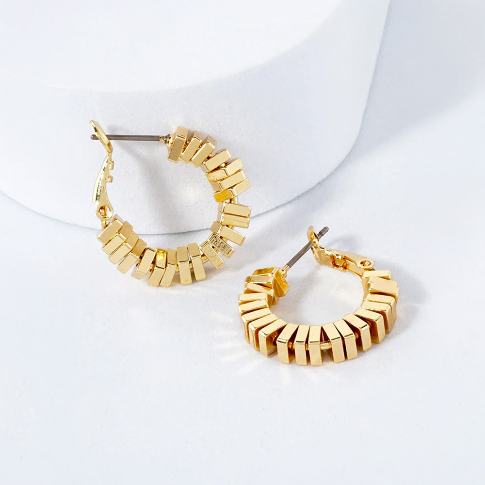 Gold Plated Geometric Textured Hoop Earrings
