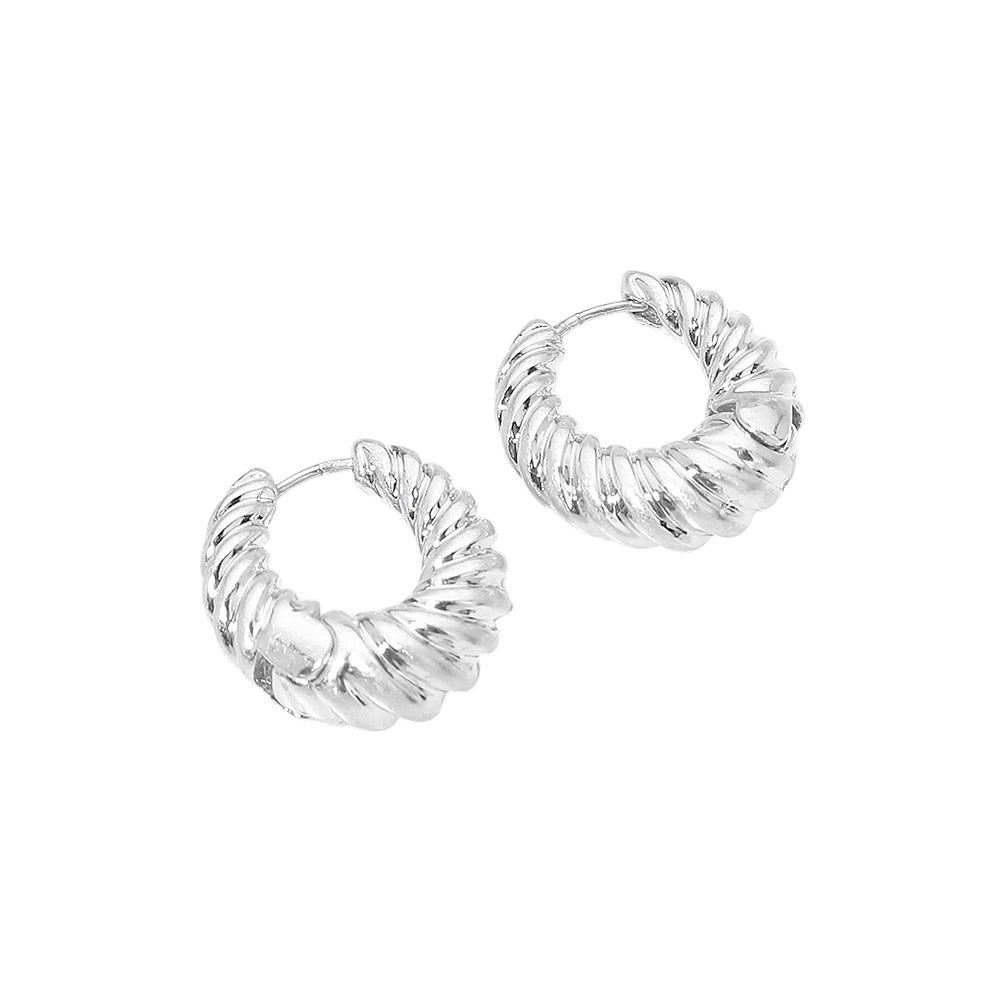 Ribbed Metal Huggie Hoop Earrings
