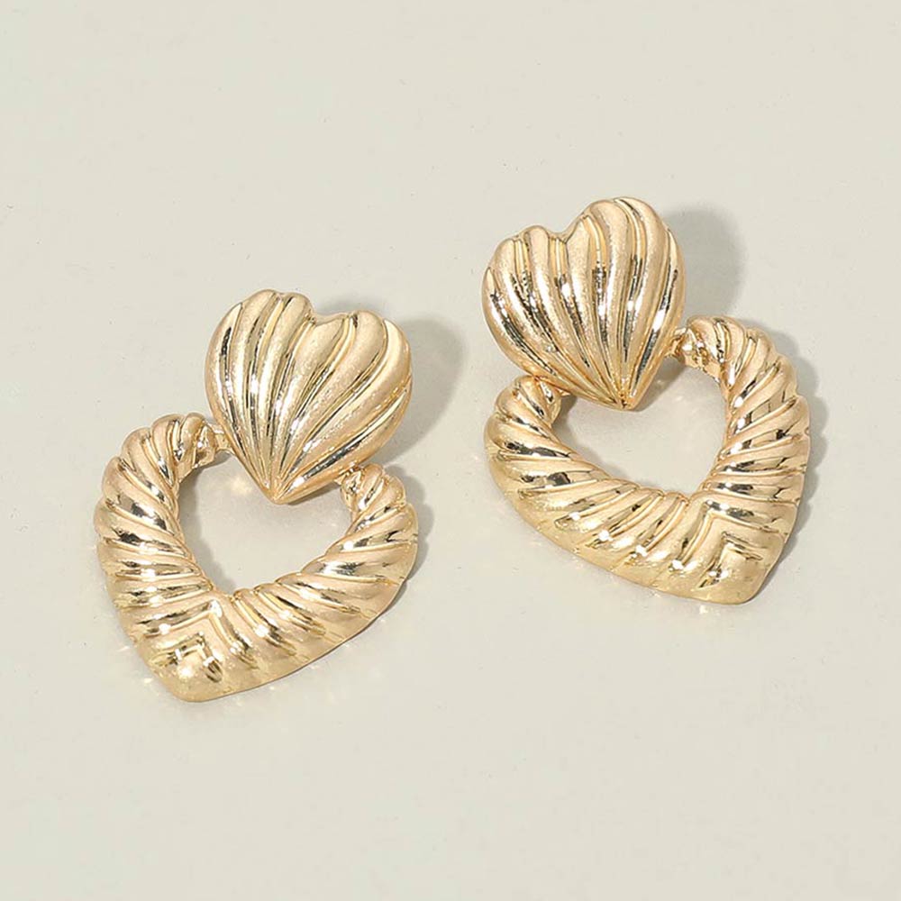 Textured Metal Double Heart Earrings