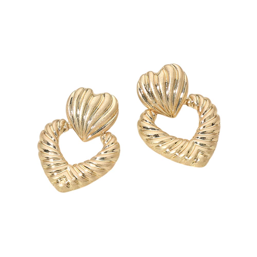 Textured Metal Double Heart Earrings