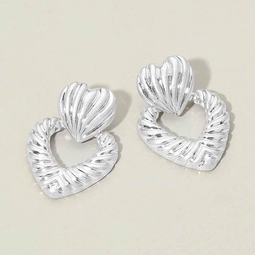 Textured Metal Double Heart Earrings