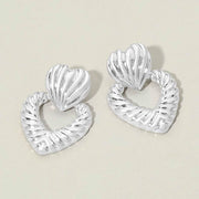 Textured Metal Double Heart Earrings