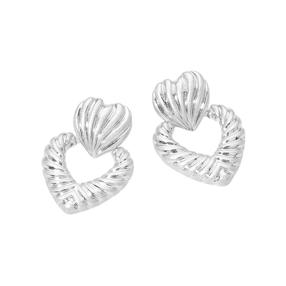 Textured Metal Double Heart Earrings