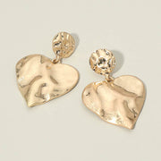 Worn Metal Hammered Heart Drop Earrings