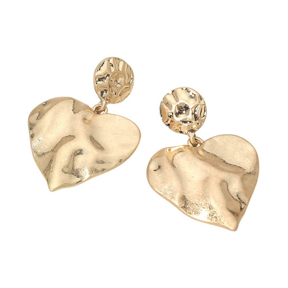 Worn Metal Hammered Heart Drop Earrings
