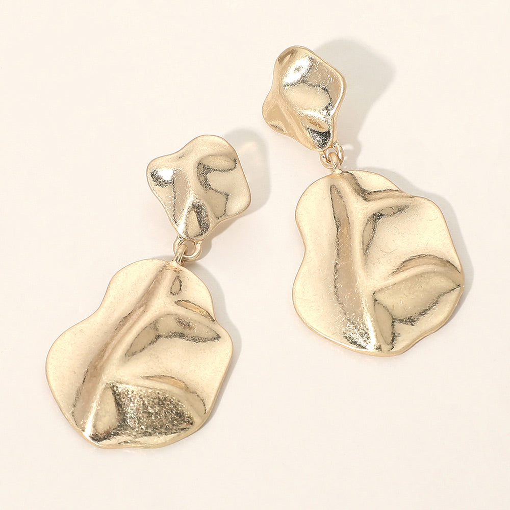Textured Metal Drop Statement Earrings