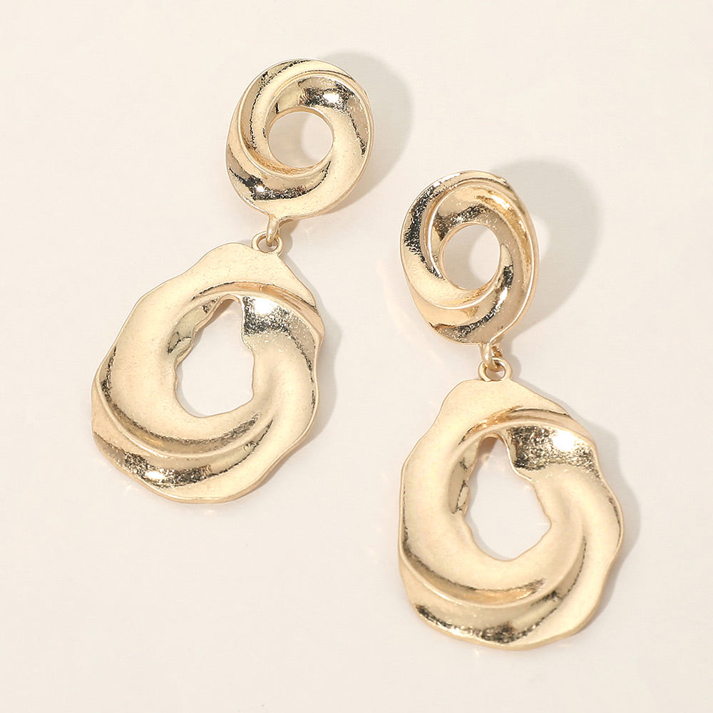 Abstract Sculpted Metal Ring Drop Statement Earrings