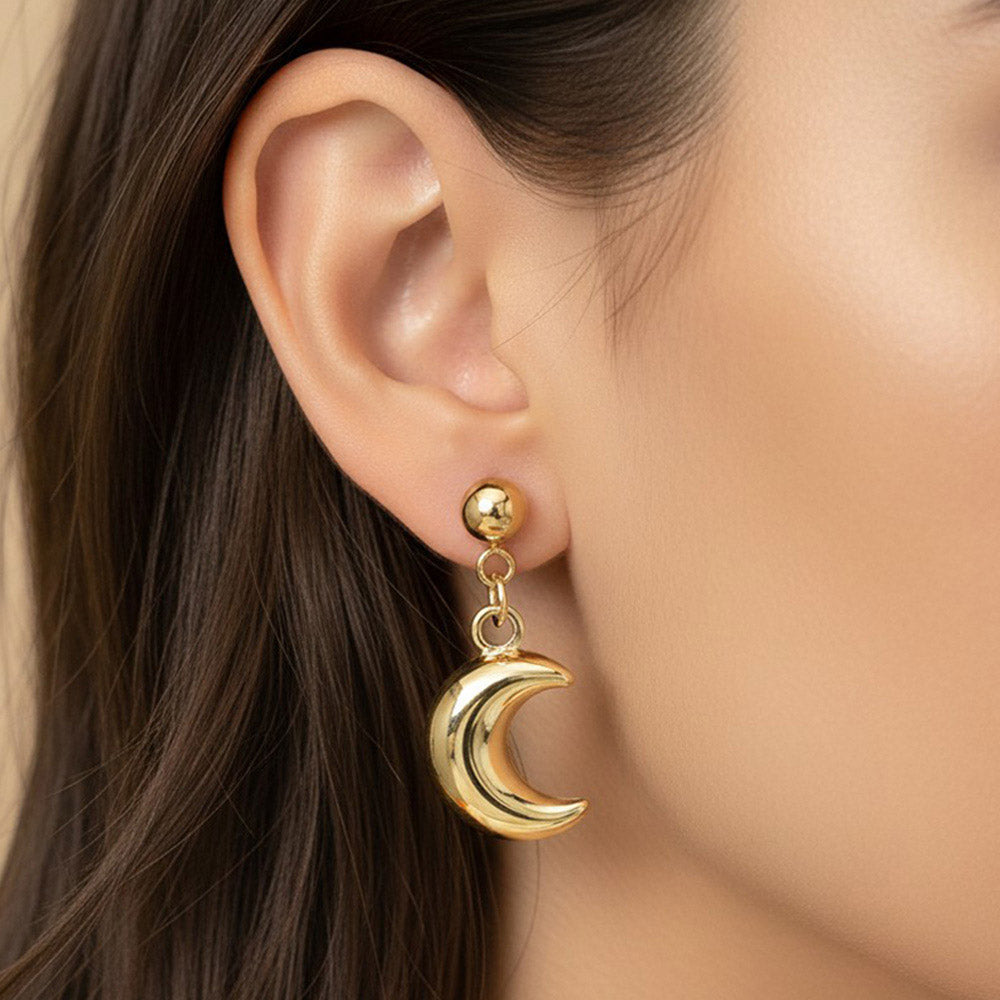 Stainless Steel Crescent Moon Charm Drop Dangle Earrings