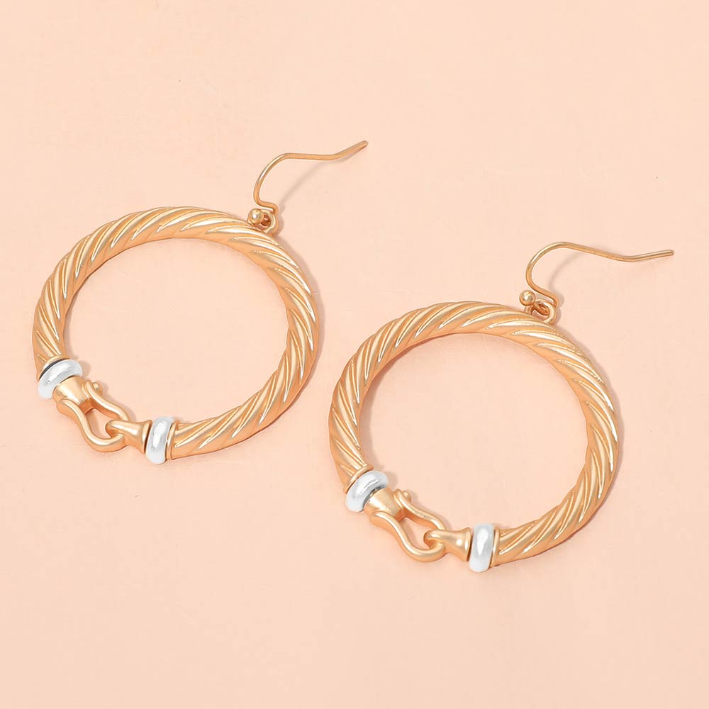 Two Tone Twisted Hoop Link Drop Dangle Earrings