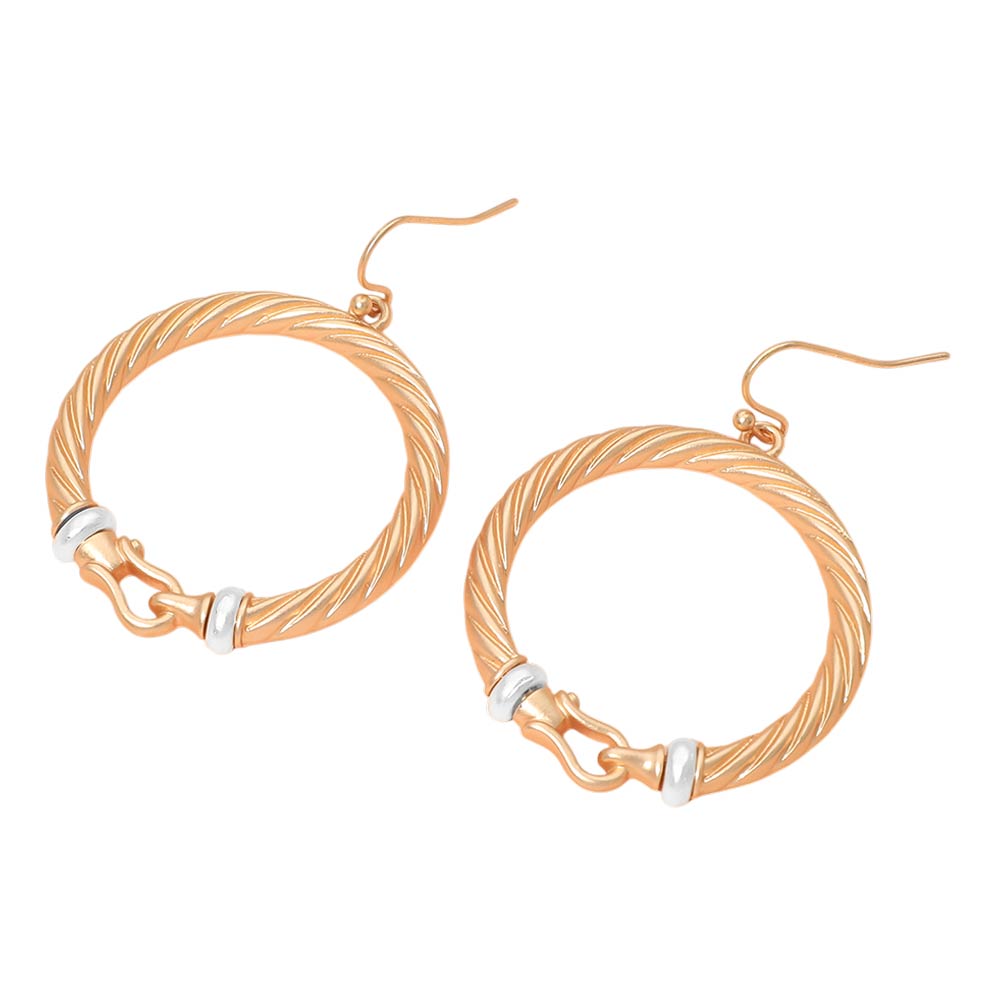 Two Tone Twisted Hoop Link Drop Dangle Earrings