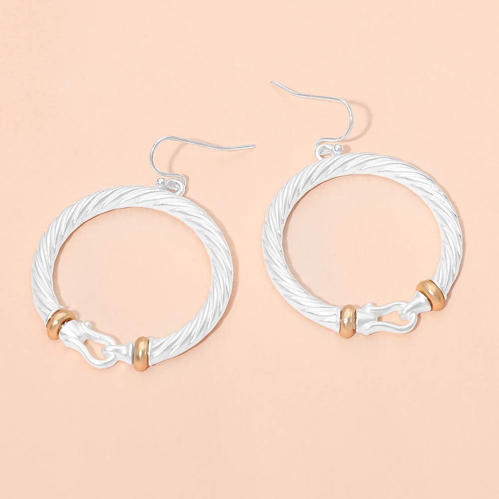Two Tone Twisted Hoop Link Drop Dangle Earrings
