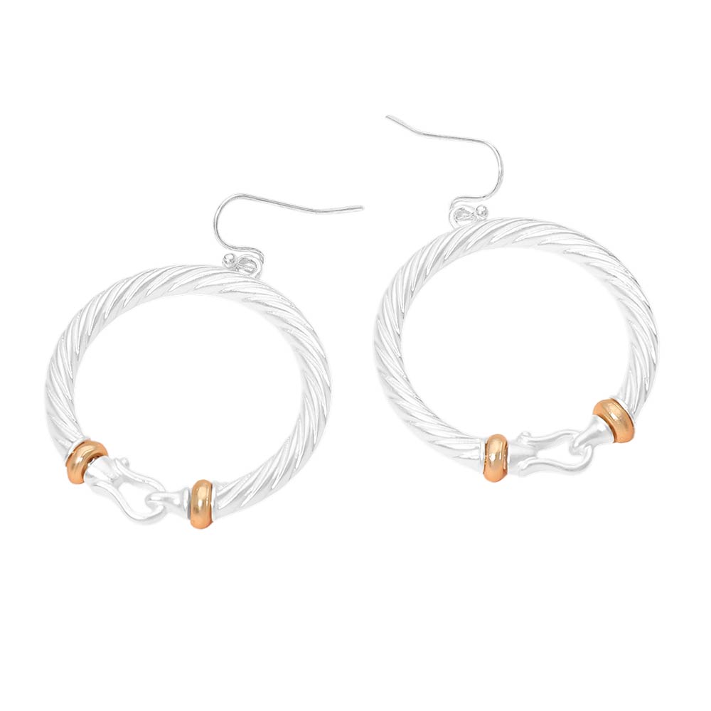 Two Tone Twisted Hoop Link Drop Dangle Earrings