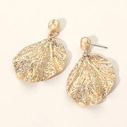 Textured Metal Leaf Drop Dangle Statement Earrings