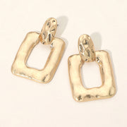 Hammered Metal Sculpted Square Door Knocker Statement Earrings