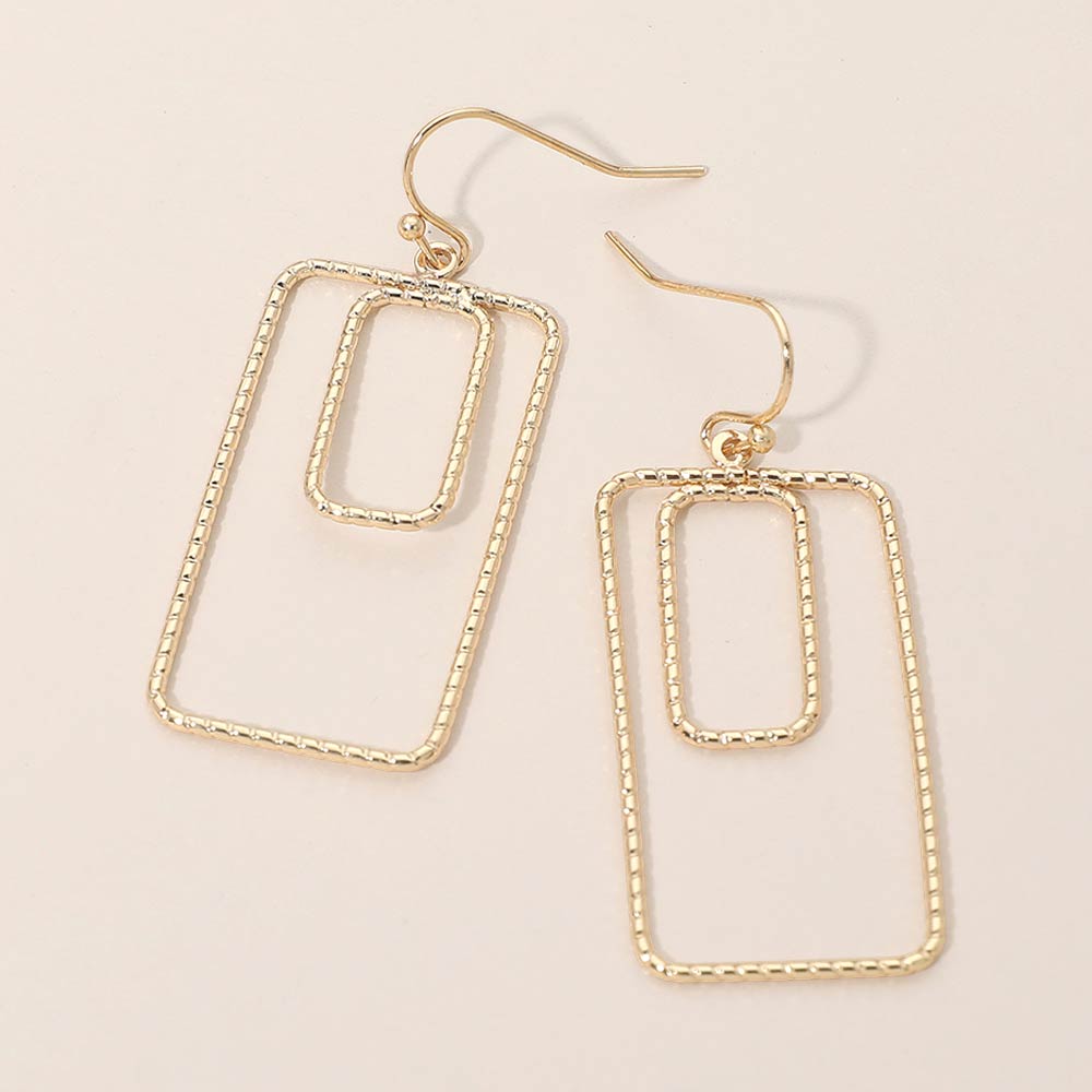 Geometric Rectangle Double Frame Drop Earrings
