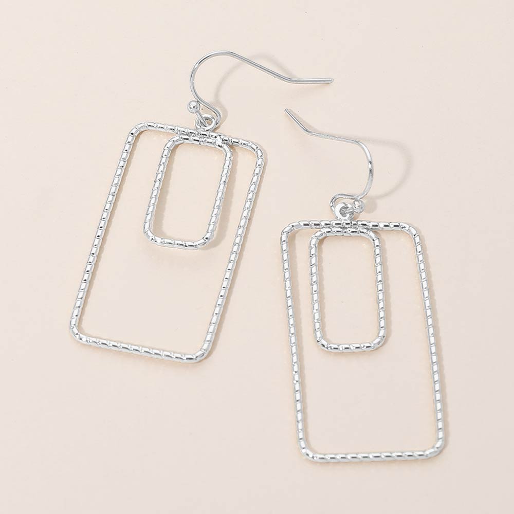 Geometric Rectangle Double Frame Drop Earrings