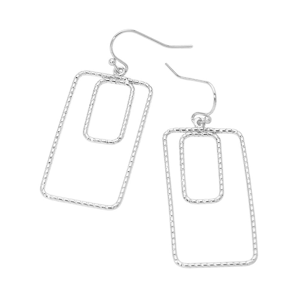 Geometric Rectangle Double Frame Drop Earrings