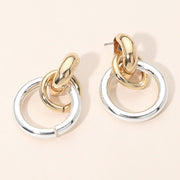 Two Tone Linked Hoop Drop Earrings