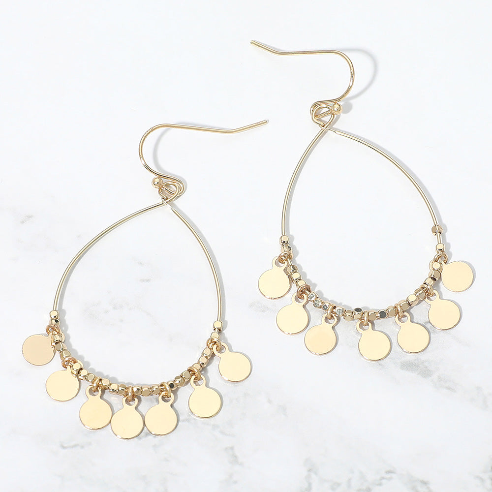 Boho Metal Coin Charm Beaded Teardrop Earrings