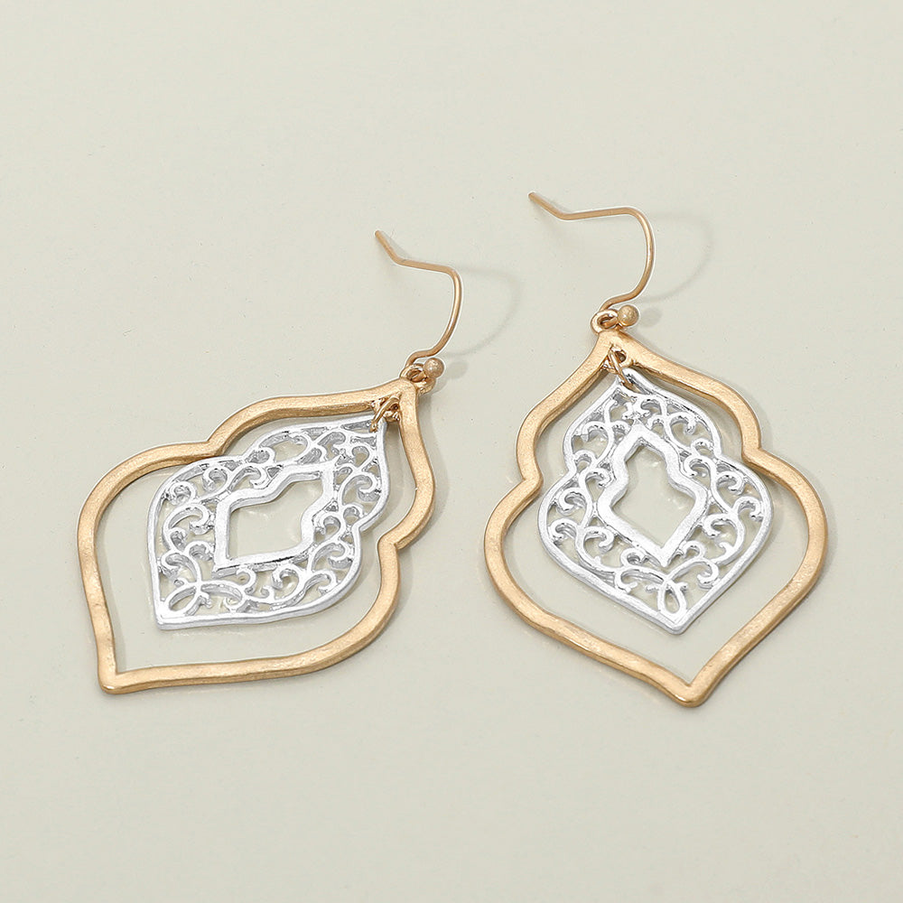 Metal Filigree Ornate Dangle Earrings