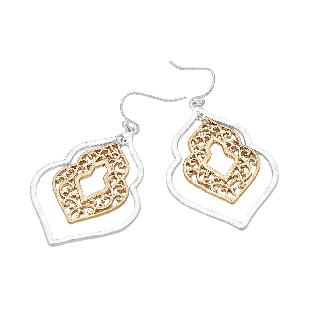 Metal Filigree Ornate Dangle Earrings