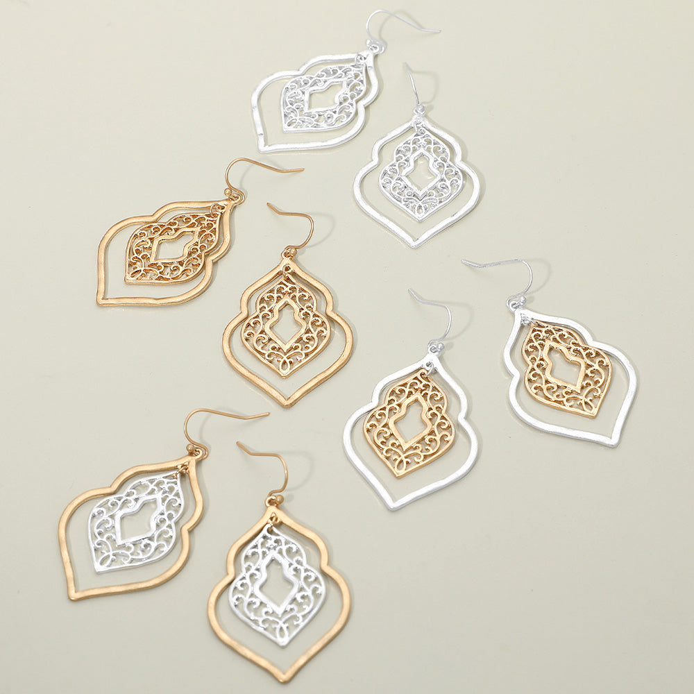 Metal Filigree Ornate Dangle Earrings