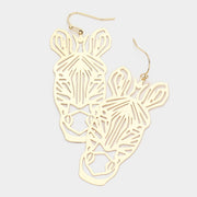 Brass Metal Cutout Zebra Dangle Earrings