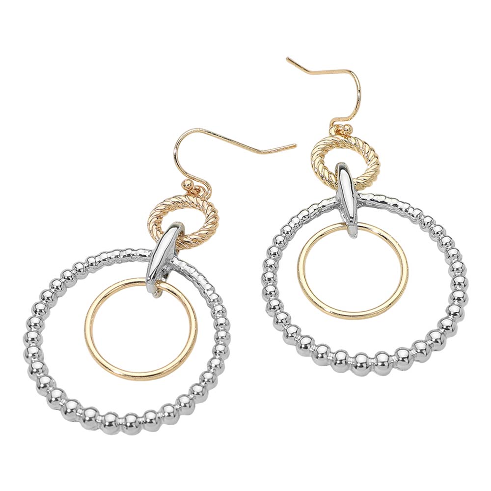 Two Tone Metal Beaded Ring Link Drop Earrings