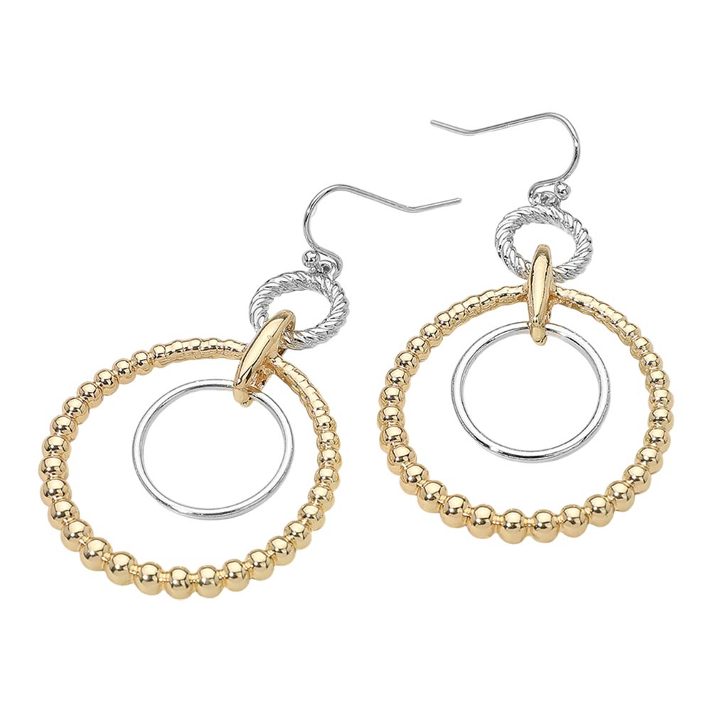 Two Tone Metal Beaded Ring Link Drop Earrings