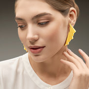 Bold Metal Sculpted Fan Drop Earrings