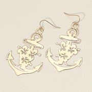 Brass Metal Cutout Anchor Dangle Earrings