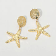 Hammered Metal Starfish Drop Dangle Earrings