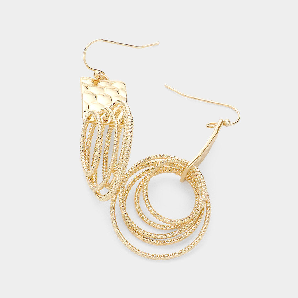 Textured Metal Multi Hoop Dangle Earrings