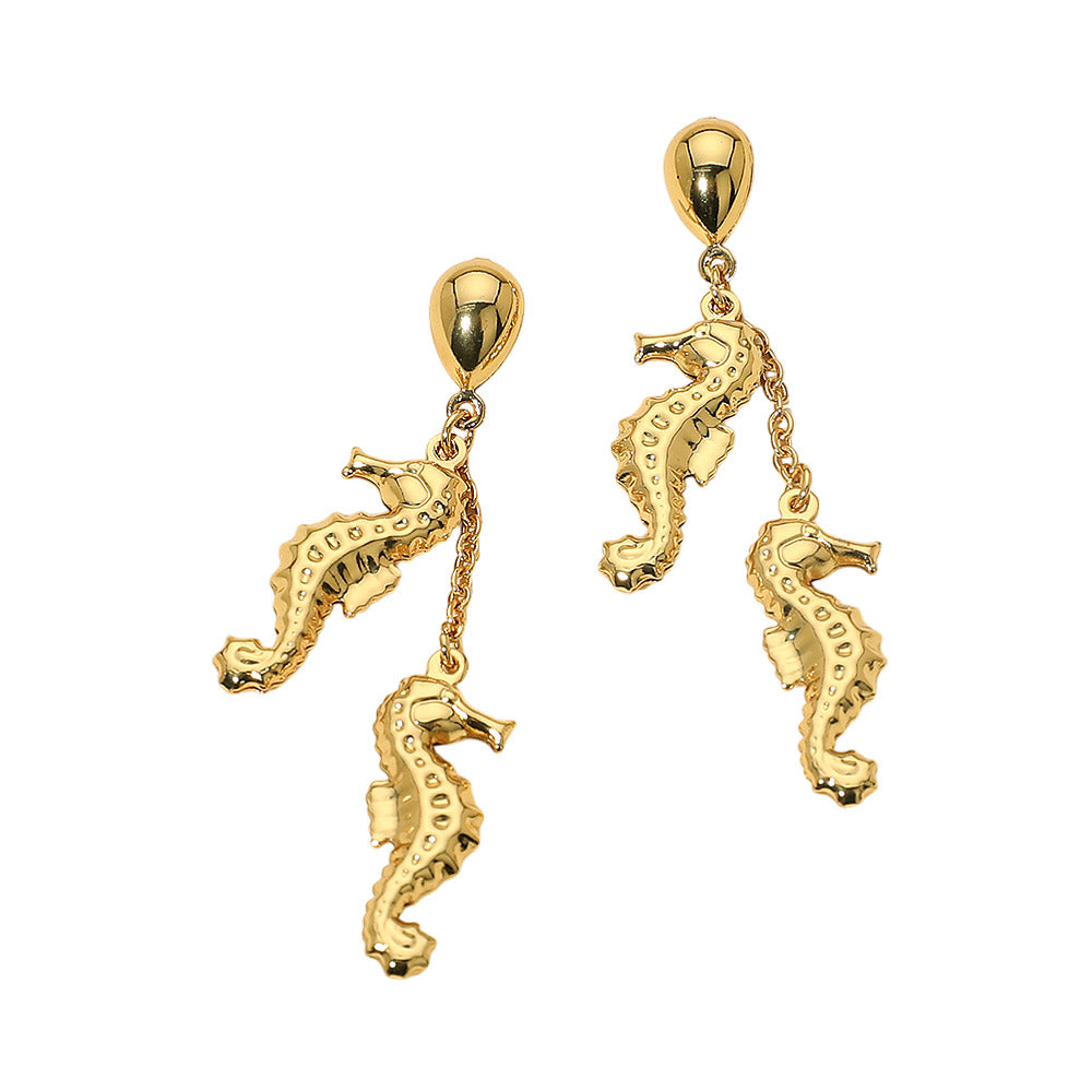 Stainless Steel Seahorse Charm Drop Earrings