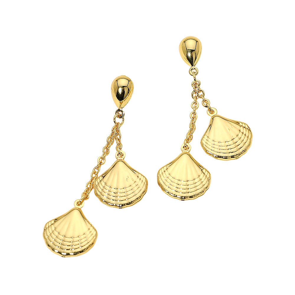 Stainless Steel Seashell Charm Drop Earrings