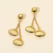 Stainless Steel Double Shell Charm Drop Earrings