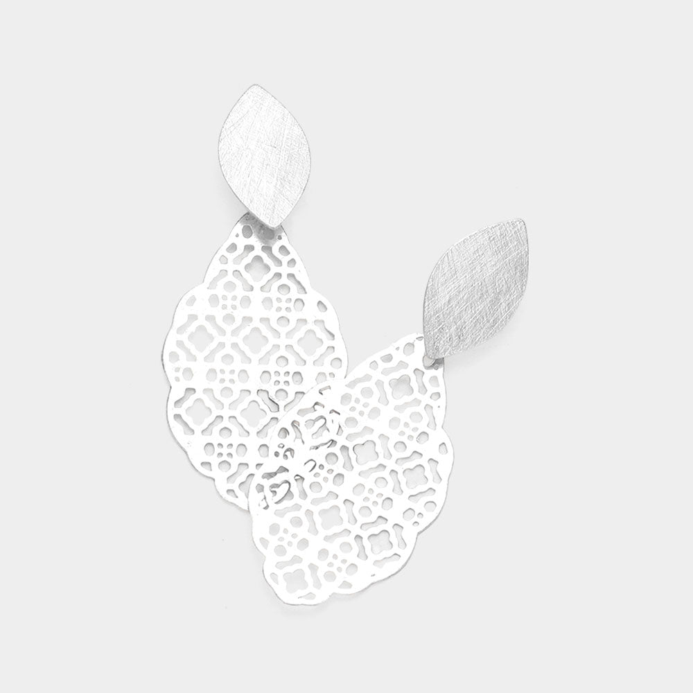 Filigree Brass Metal Petal Dangle Earrings