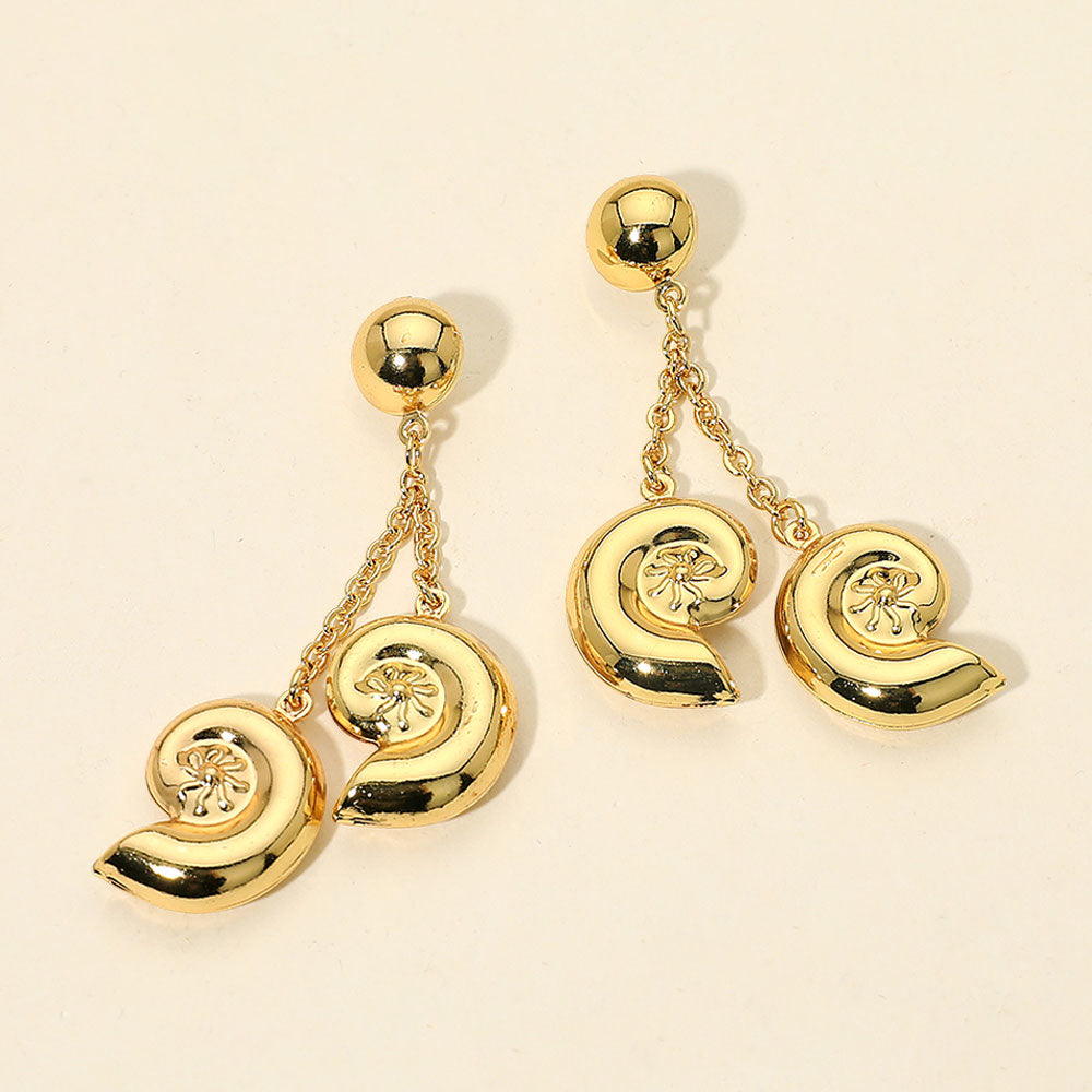 Stainless Steel Double Spiral Shell Drop Earrings