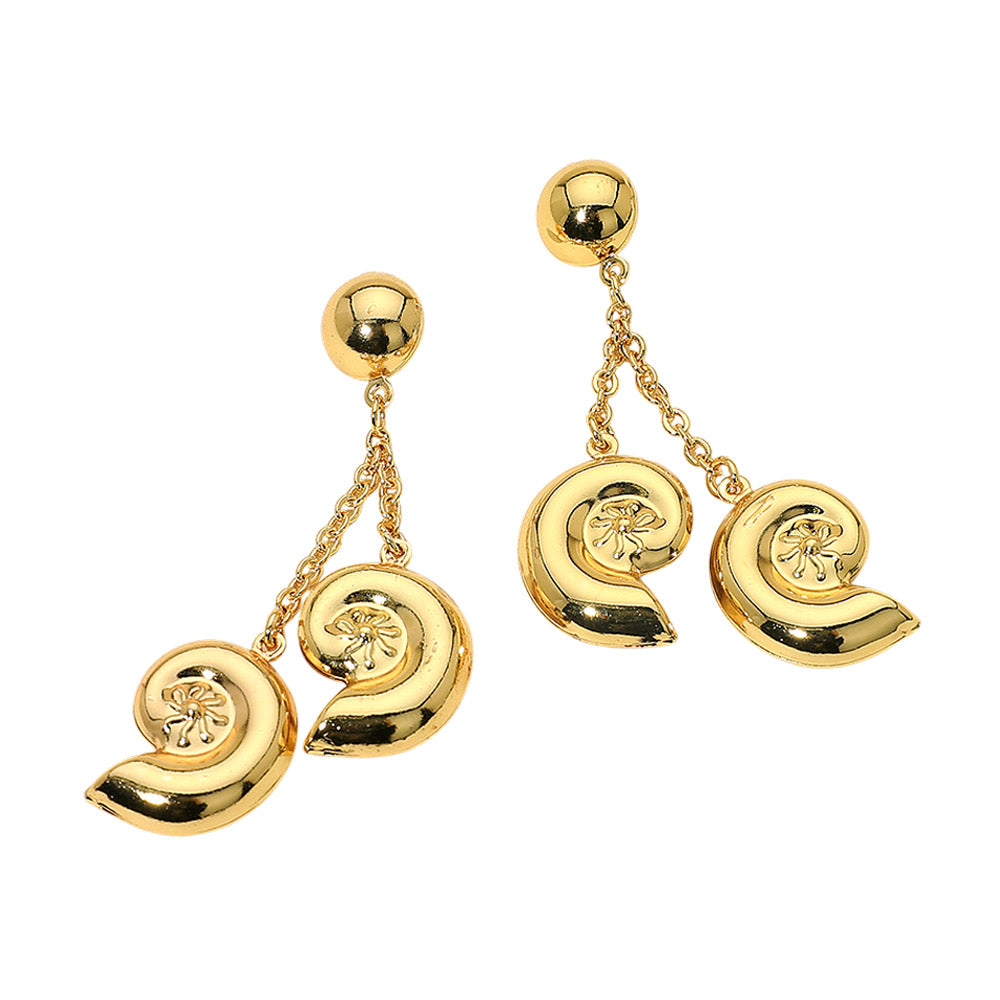 Stainless Steel Double Spiral Shell Drop Earrings